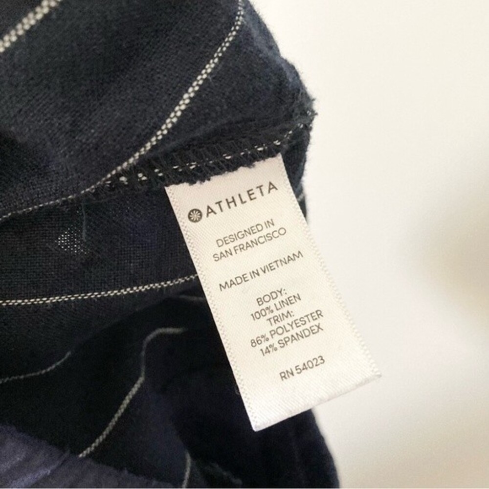 Athleta Navy Blue Striped Bali Cropped Pants Linen‎ Size 0 Style 291717 Casual - Picture 6 of 6
